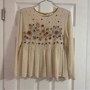 NWT Skylar + Jade floral embroidered Swiss dot peasant blouse, extra large